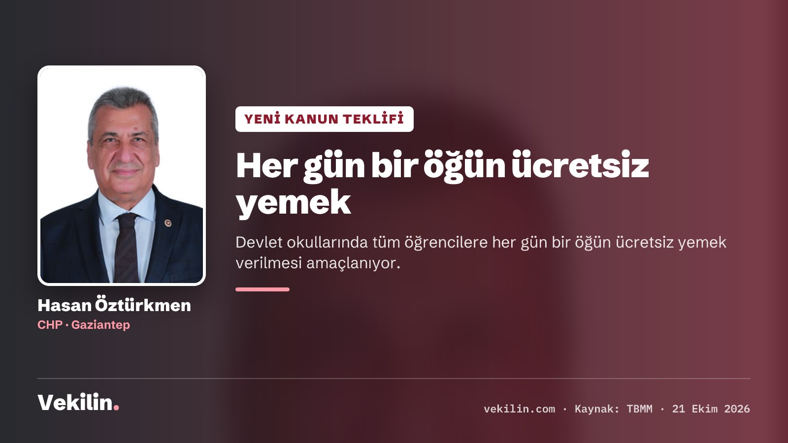CHP'li Öztürkmen'den devlet okullarında her gün bir öğün ücretsiz yemek teklifi