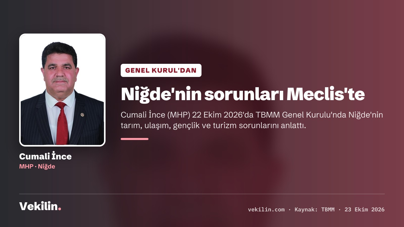 Cumali İnce Niğde'nin tarım ve ulaşım sorunlarını Meclis gündemine taşıdı