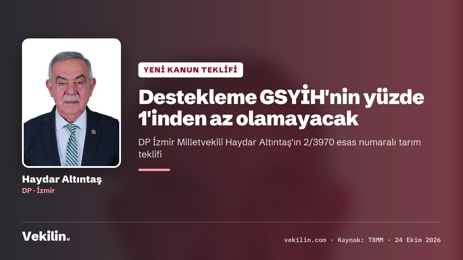 DP'li Haydar Altıntaş'tan tarım teklifi: destekleme GSYİH'nin yüzde 1'inden az olamayacak
