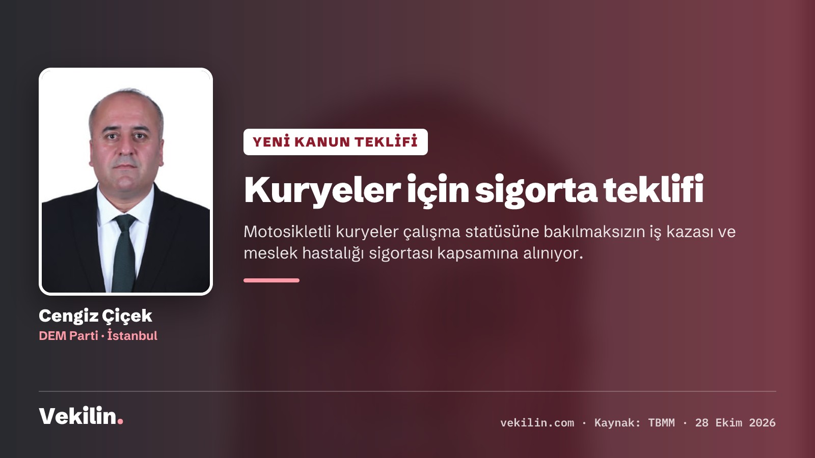 Motosikletli kuryeler için çok tehlikeli iş ve sigorta teklifi Meclis'te