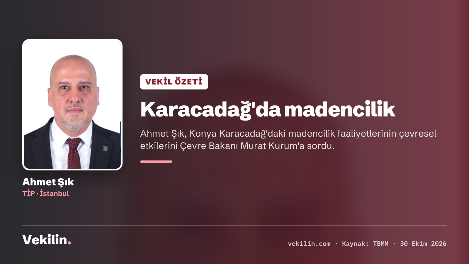 Ahmet Şık, Konya Karacadağ'daki madencilik faaliyetlerini Çevre Bakanı Kurum'a sordu