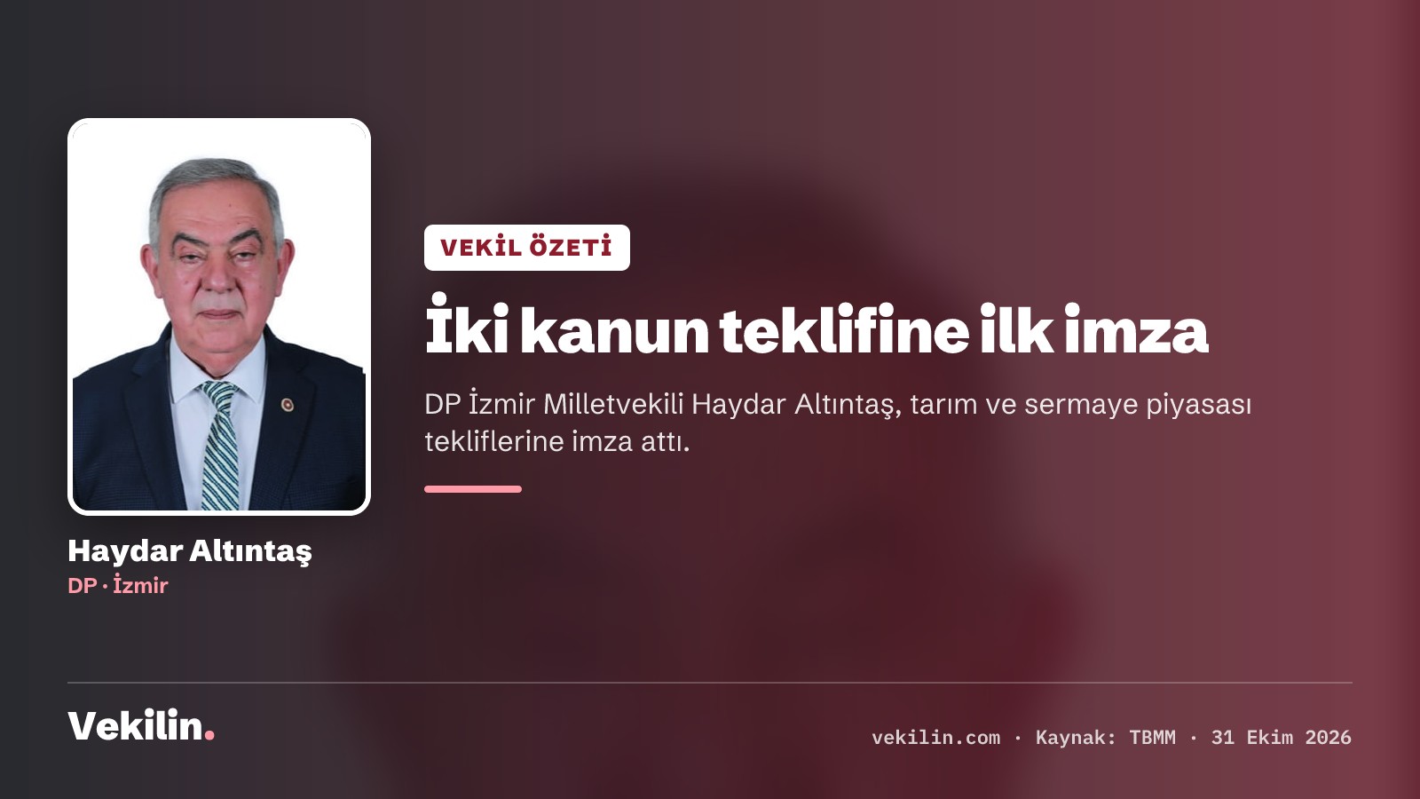 Haydar Altıntaş'tan iki kanun teklifi: tarımsal destek ve fon denetimi