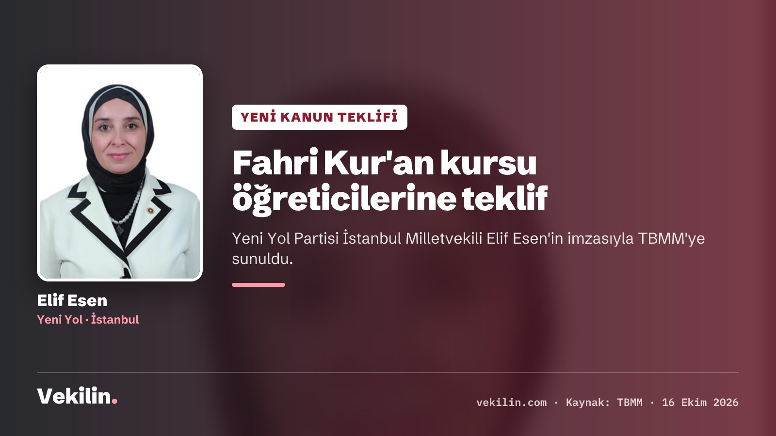 Elif Esen'den fahri Kur'an kursu öğreticilerine sosyal güvenlik teklifi