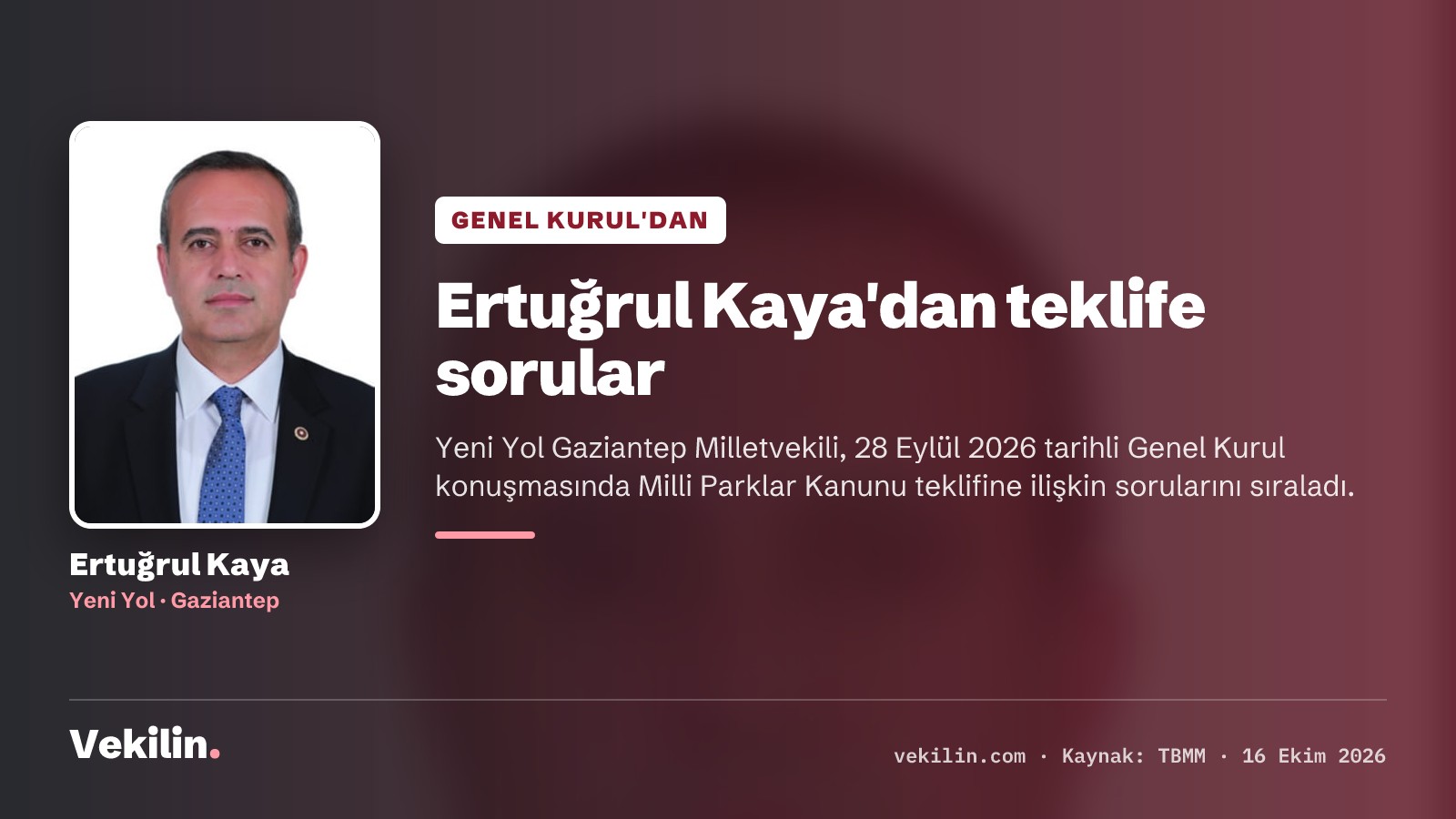 Ertuğrul Kaya, Milli Parklar Kanunu teklifine ilişkin sorularını Genel Kurul'a taşıdı