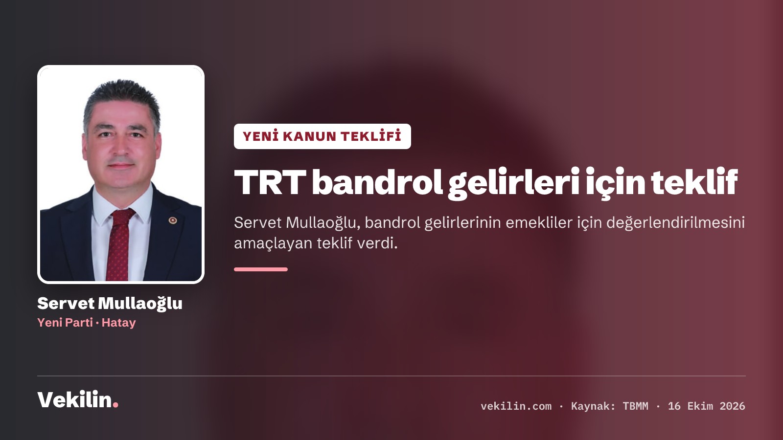 Servet Mullaoğlu'ndan TRT bandrol gelirlerinin emeklilere aktarılması için kanun teklifi