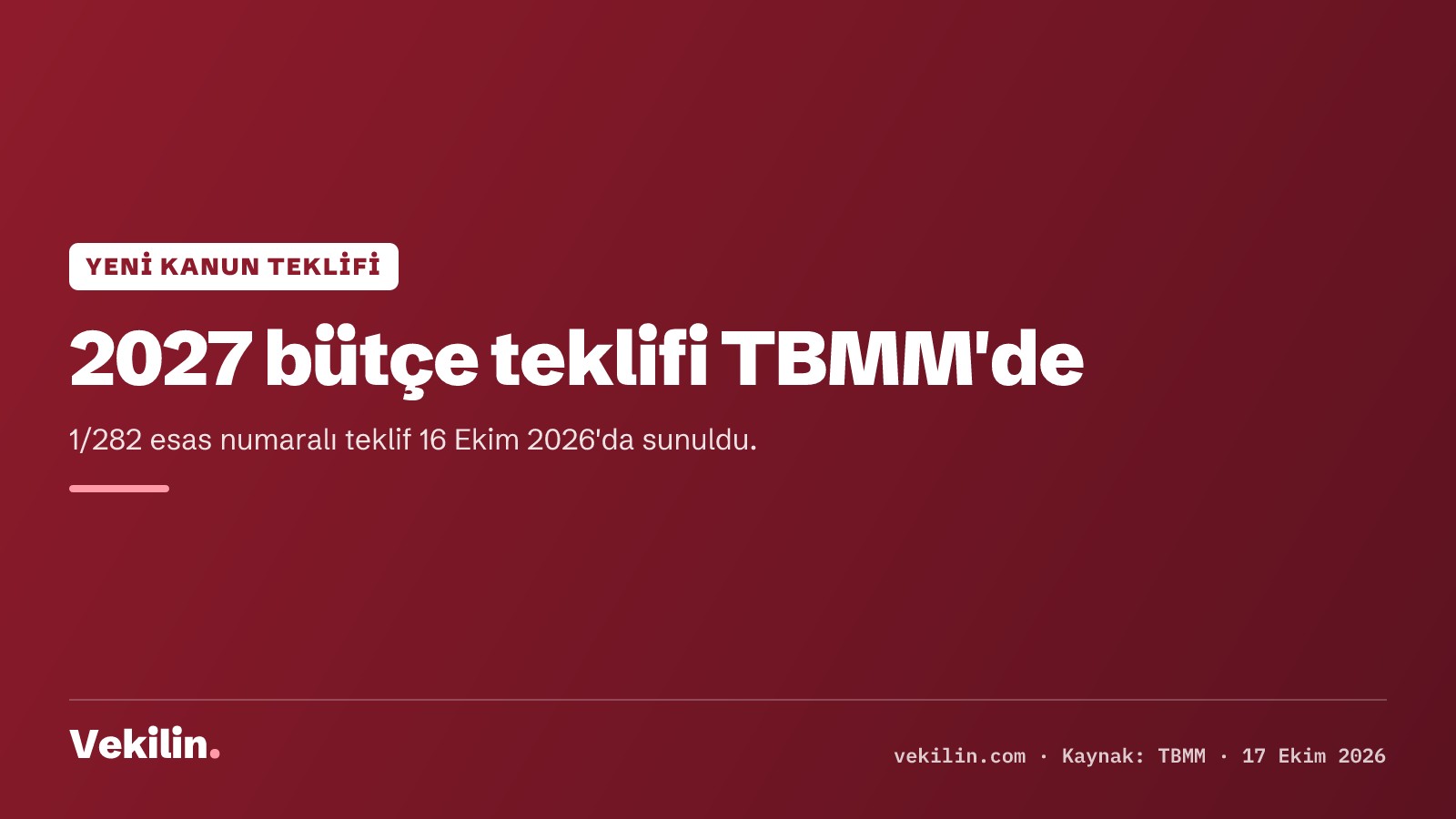 2027 Yılı Merkezi Yönetim Bütçe Kanunu Teklifi TBMM'ye sunuldu