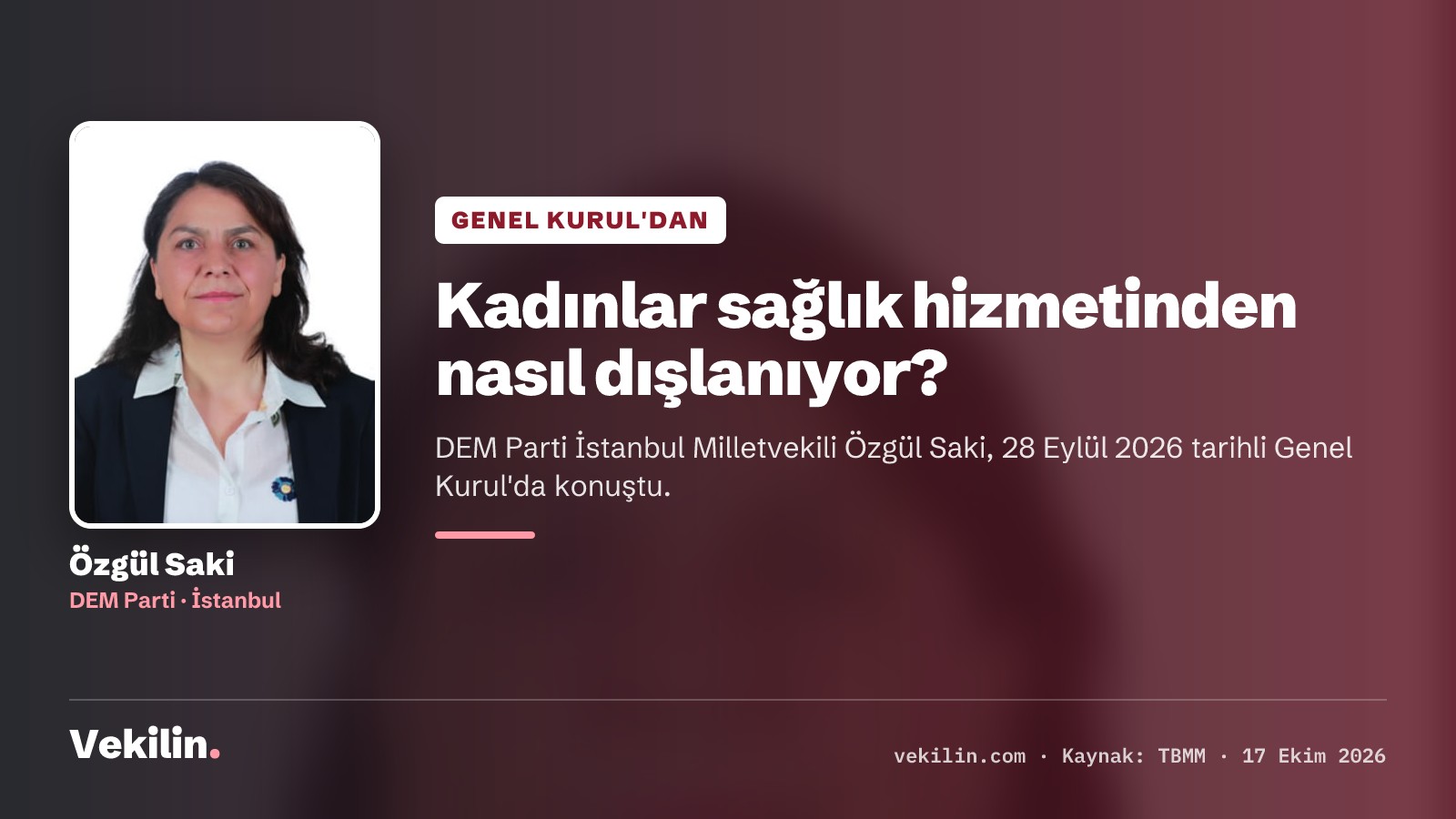 Özgül Saki, Genel Kurul'da kadınların sağlık hizmetine erişimini anlattı