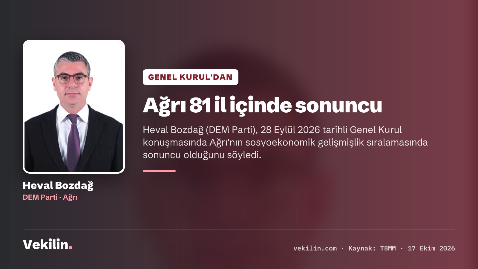 Heval Bozdağ (DEM Parti, Ağrı) Genel Kurul'da Ağrı'nın sosyoekonomik ve sağlık göstergelerini anlattı