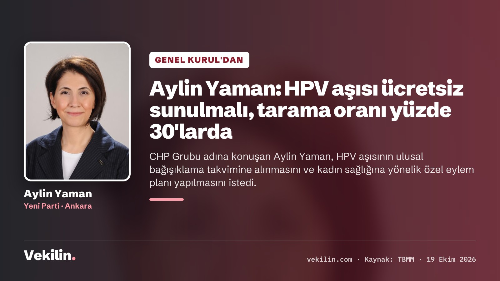 Aylin Yaman: HPV aşısı ücretsiz sunulmalı, tarama oranı yüzde 30'larda