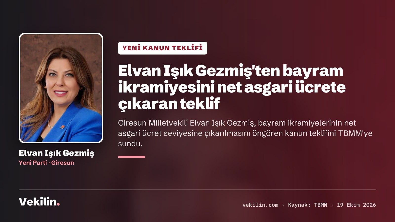 Elvan Işık Gezmiş'ten bayram ikramiyesini net asgari ücrete çıkaran teklif
